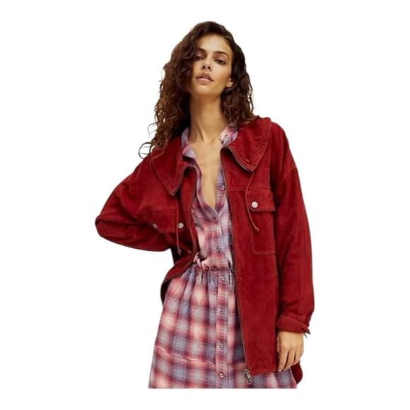 We The Free women's small Brooklyn Red goat suede leather Utility Jacket - Picture 1 of 12